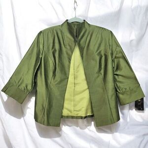 M.X.I. 100% Silk Blazer Woman Size 10 Green Lined Formal‎ Party Dressy Elegant